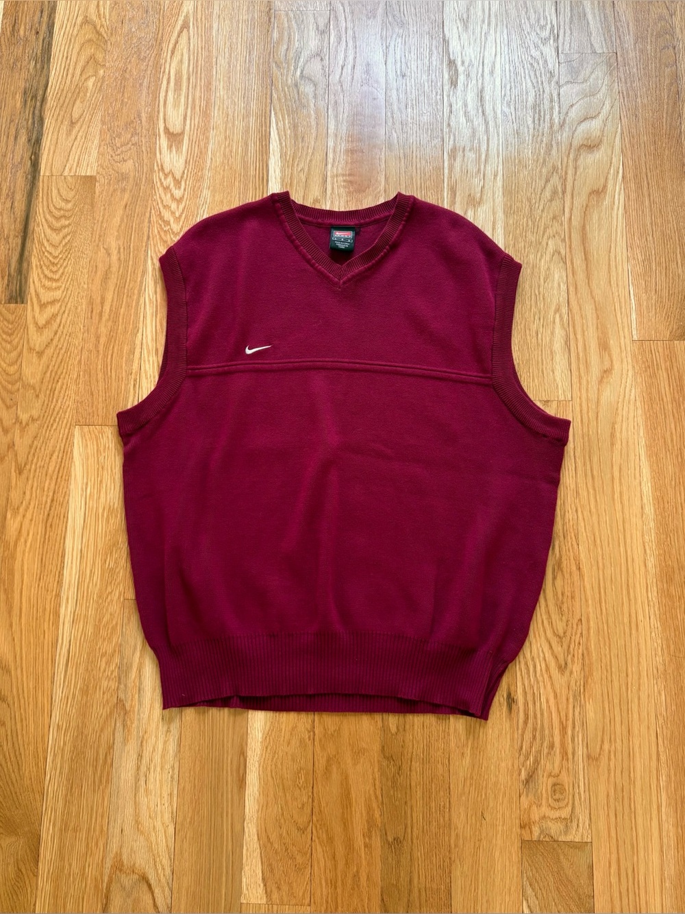 Nike Team Vintage 90s Y2K Sweater Vest Maroon Cotton V-Neck Logo Golf Preppy L